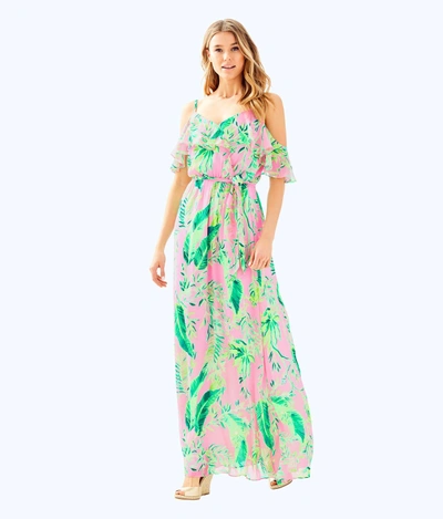lace floral ruffle hem split maxi dress Margovil Back Lace-up Ruffle Hem Slit Floral Print Maxi Cami Dress
