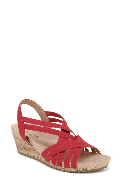 Lifestride Mallory Strappy Slingback Wedge Sandal In Fire Red