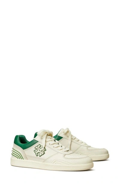 Tory Burch Clover Court Sneaker In Titanium White / Green Ph