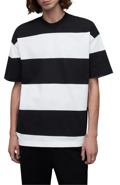 Allsaints Hami Stripe Oversize T-shirt In Optic White/ Jet Black