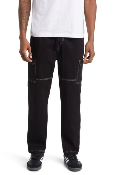 Native Youth Contrast Stitch Cargo Trousers In Black