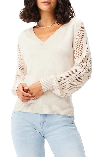 Nic + Zoe Getaway Open Stitch Sleeve Cotton Blend Sweater In Sandshell