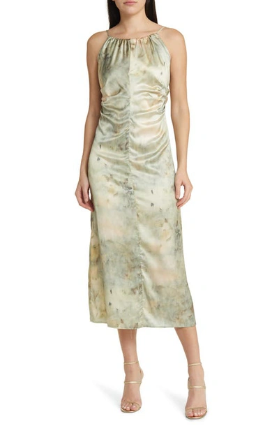 Melloday Tie Dye Satin Midi Dress In Ivory Multi