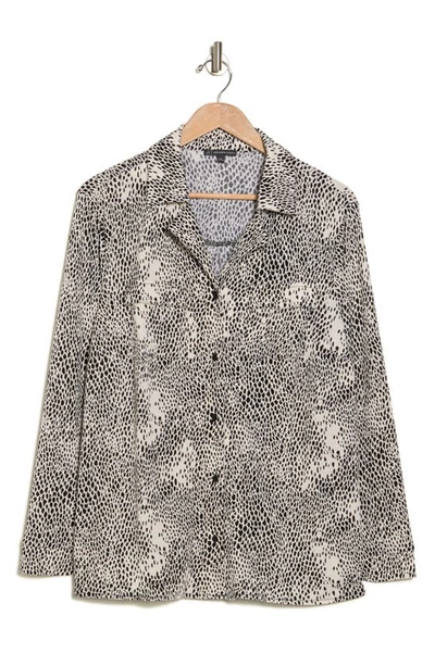 Adrianna Papell Moss Animal Print Crepe Utility Shirt In Cream Simple Snakeskin