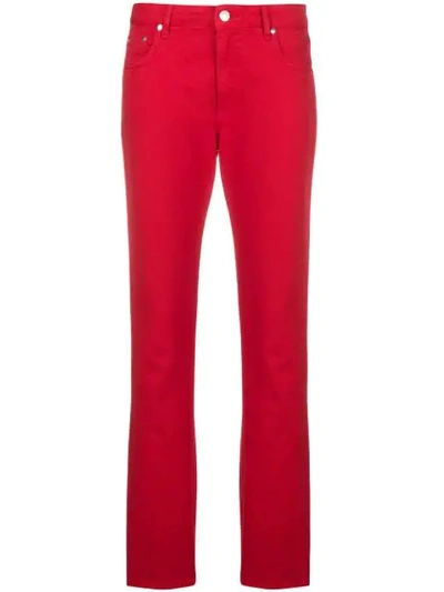 Msgm Logo Print Slim-fit Jeans In Red