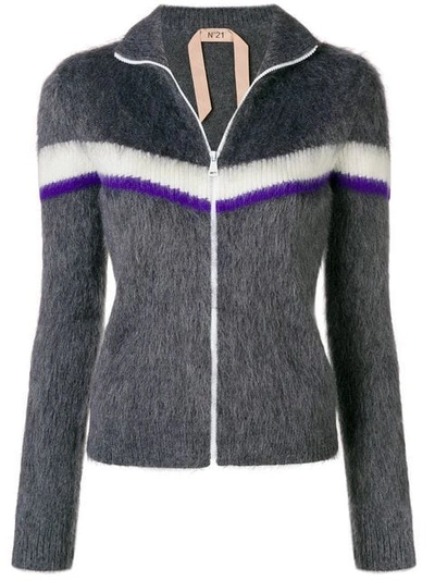 N°21 Contrast Stripe Zipped Sweater In Grey