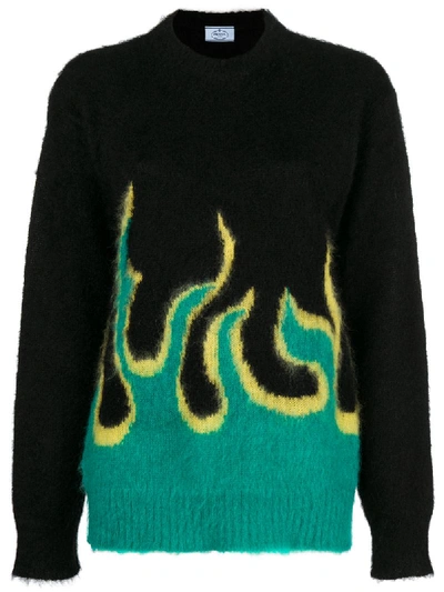 Prada Flame Intarsia-knit Mohair-blend Sweater In Black