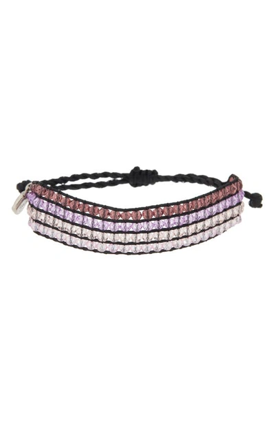 Ayounik Crystal Beaded Adjustable Bracelet In Black/ Pink Multi