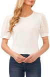 Cece Mixed Media Puff Sleeve Top In New Ivory