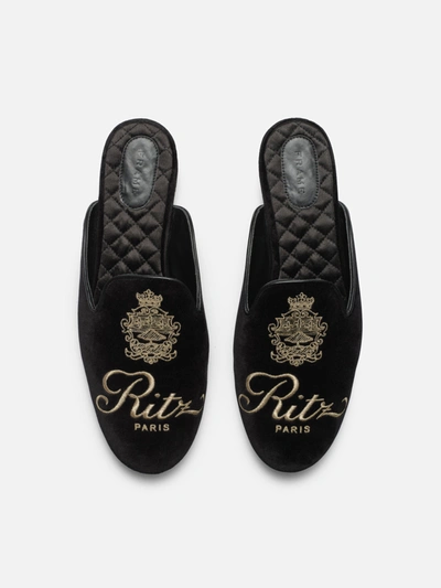 Frame Ritz Velvet Slippers In Black