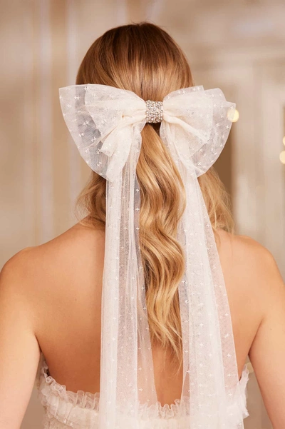 Needle & Thread Long Tulle Hair Bow In White
