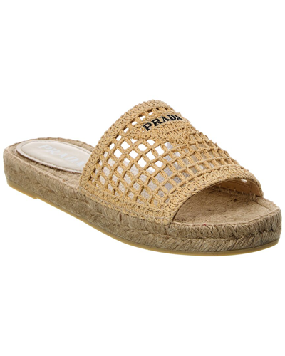 Prada Logo-detailed Raffia Slide Sandal In Brown