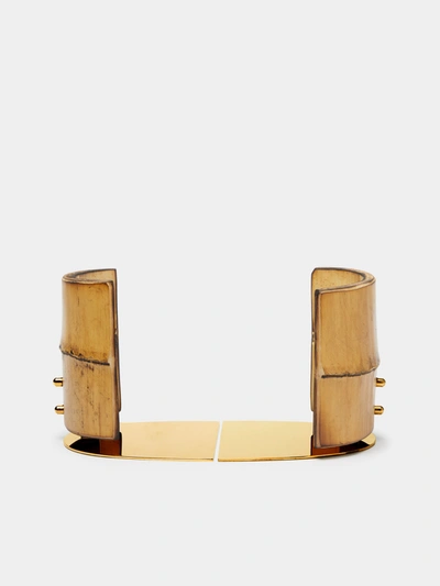 Carl Aubock Bamboo And Brass Bookends In Brown