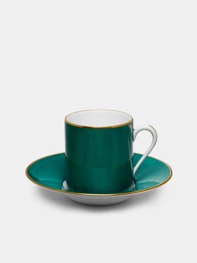 Robert Haviland & C Parlon Coco Hand-painted Porcelain Coffee Cup And Saucer In Green