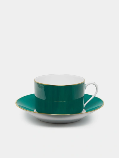 Robert Haviland & C Parlon Coco Hand-painted Porcelain Teacup And Saucer In Green