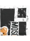Moschino Teddy Bear Printed Silk Square Scarf In Black