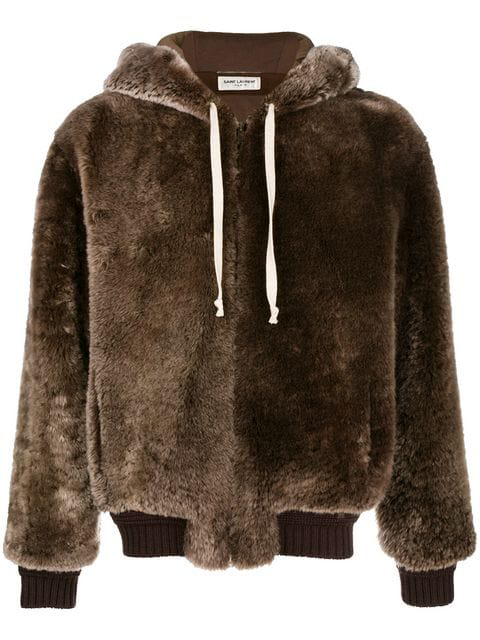 Saint Laurent Hooded Faux Fur Jacket In Brown | ModeSens