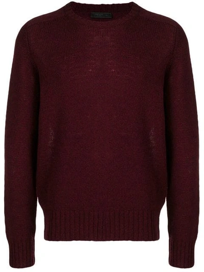 Prada Shetland Knit Crewneck Sweater In Burgundy In Red