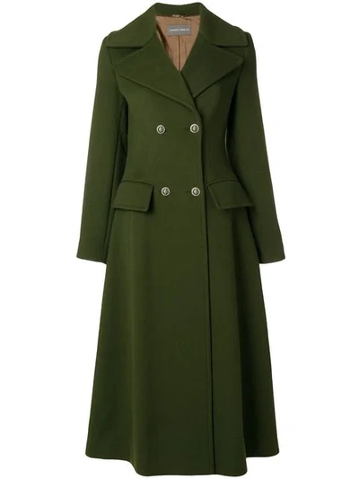 Alberta Ferretti Double Breasted Long Coat In Green