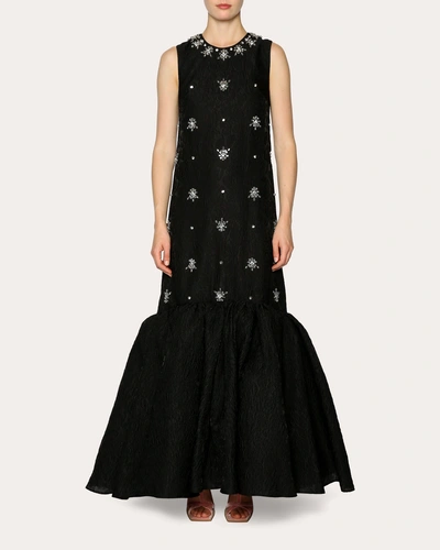 Huishan Zhang Amarice Crystal-embroidered Sleeveless Lace Mermaid Gown In Black