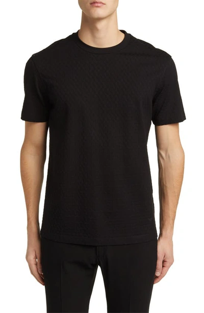 Emporio Armani Men's Scallop-textured Jersey Crewneck T-shirt In Solid Black