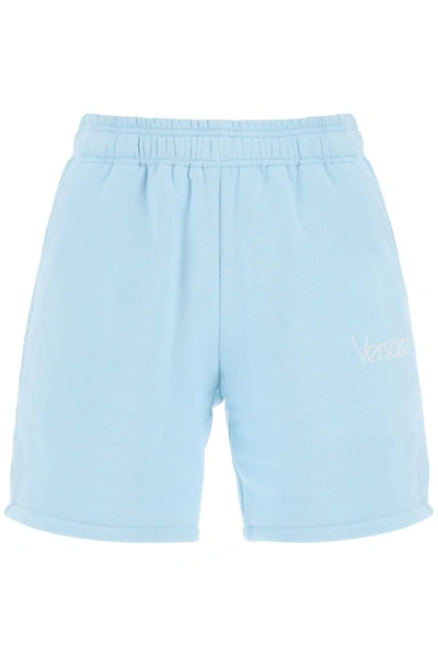 Versace 1978 Re-edition Logo Sweat Shorts In Light Blue