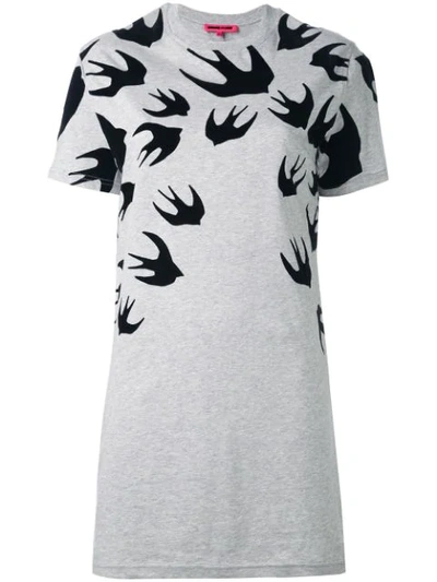 Mcq By Alexander Mcqueen Swallow Print T-shirt Dress In Grey