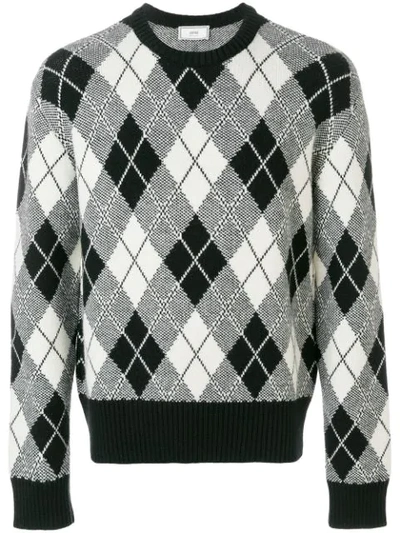 Ami Alexandre Mattiussi Argyle Jacquard-knit Sweater - Gray In Black