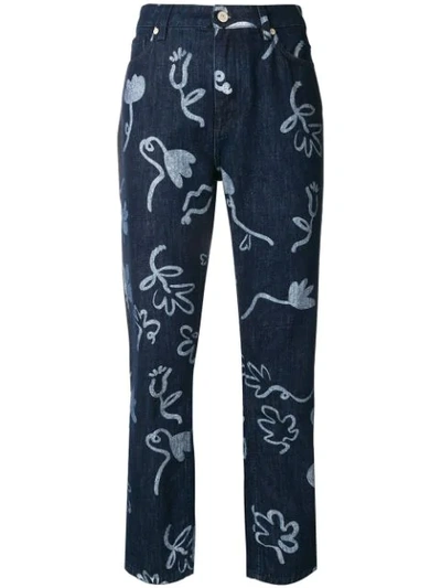 Ps By Paul Smith Artistic Printed Cropped Jeans - Blue