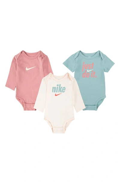 Nike Babies' Swoosh Logo Print Bodysuits In Guava