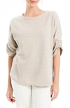 Max Studio Ruched Elbow Sleeve Waffle Knit Top In Sand