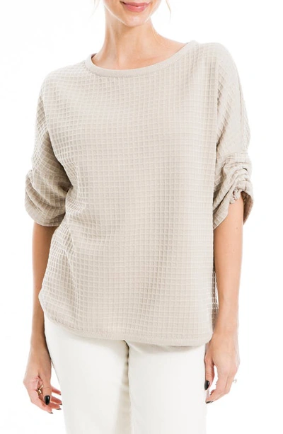 Max Studio Ruched Elbow Sleeve Waffle Knit Top In Sand