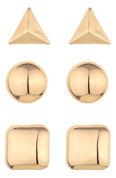 Ettika Set Of 3 Geometric Stud Earrings In Gold