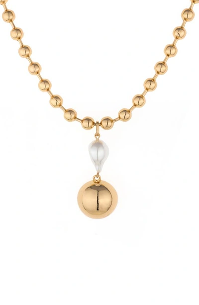 Ettika Imitation Pearl Ball Necklace In Gold