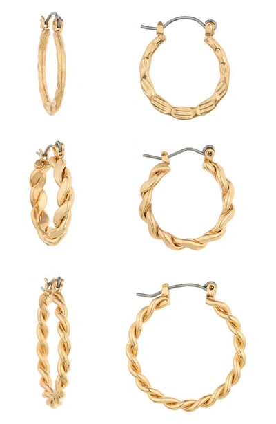 Ettika Set Of 3 Textured Hoop Earrings In Gold