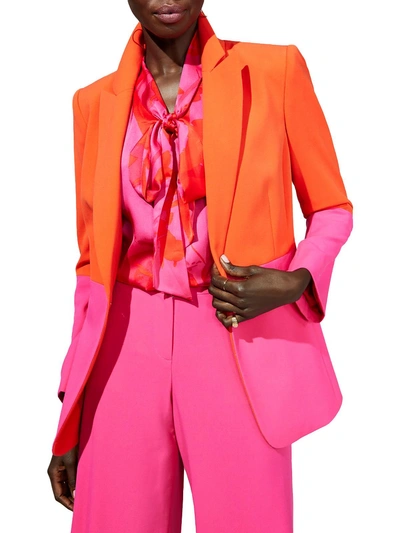 Tahari Asl Plus Size Colorblocked Boyfriend Blazer In Hot Pink,tomato