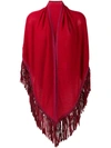 Antonia Zander Fringe Poncho Scarf - Red