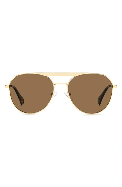 Polaroid 57mm Polarized Aviator Sunglasses In Gold/ Bronze Polarized