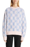 Acne Studios Katch Face Logo Two-tone Wool & Cotton Sweater In Faded_pink_melange_light_blue
