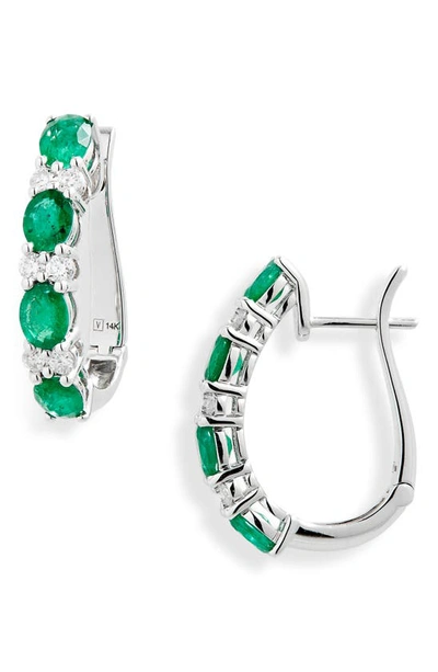 Valani Atelier Alternating Emerald & Diamond Hoop Earrings In White Gold/ Emerald/ Diamond