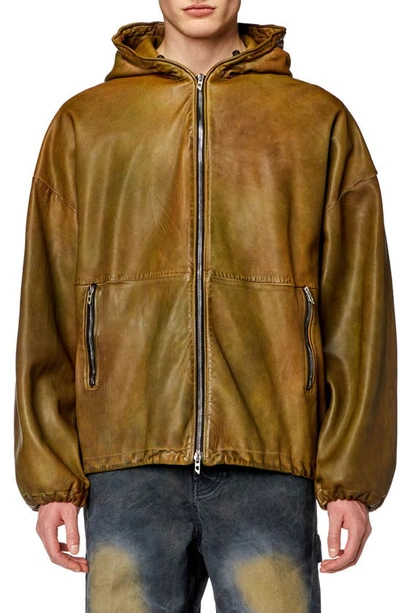 Diesel Vatel Hooded Suede Jacket In Brown