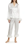 In Bloom By Jonquil Feather Trim Satin Pajamas In Ivory