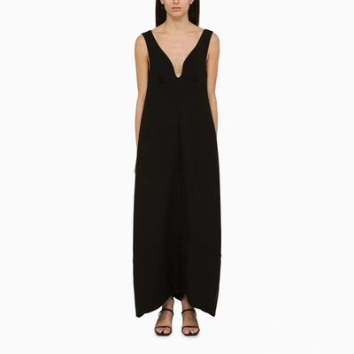 Jil Sander Black Low-cut Wool Long Dress In Beige