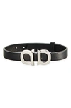 Ferragamo Pop Double Gancio Leather Bracelet In Black