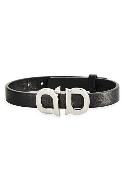 Ferragamo Pop Double Gancio Leather Bracelet In Black