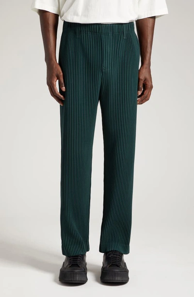 Issey Miyake Monthly Colors Pleated Straight Leg Pants In Deep Green