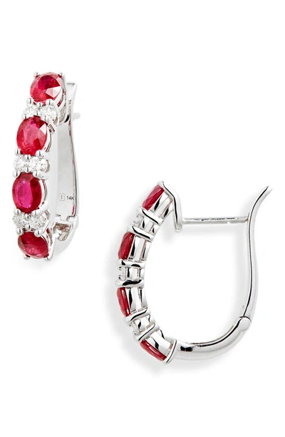 Valani Atelier Alternating Ruby & Diamond Hoop Earrings In Metallic