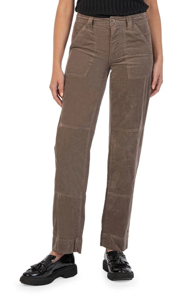 Kut From The Kloth Elizabeth High Waist Ankle Straight Leg Corduroy Pants In Almond