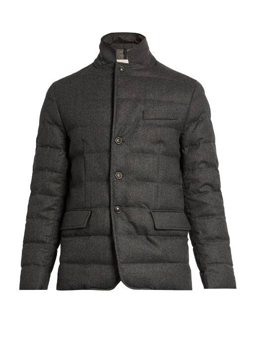 Moncler Rodin Wool-Flannel Quilted Down Coat In Dark-Grey | ModeSens