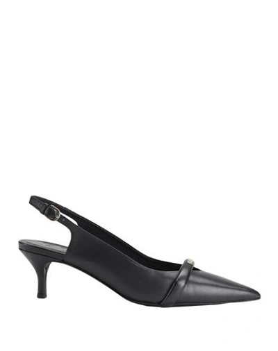 Furla Core Slingback T.50 Woman Pumps Black Size 11 Ovine Leather